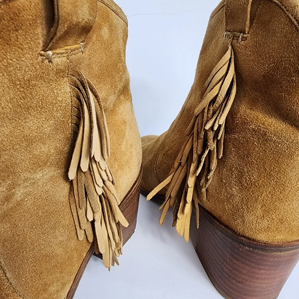 & Other Stories Suede Fringe Ankle Booties Western Boho Womens 9